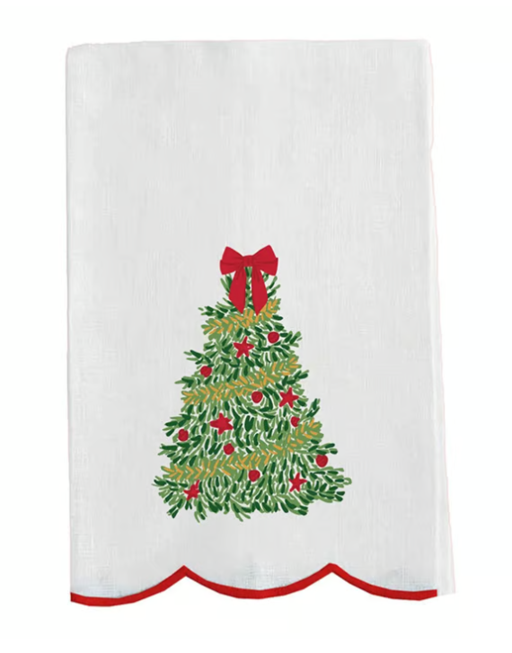 Embroidered Traditional Christmas Tree Tea Towel