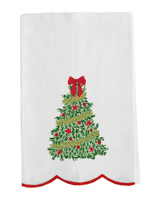 Embroidered Traditional Christmas Tree Tea Towel