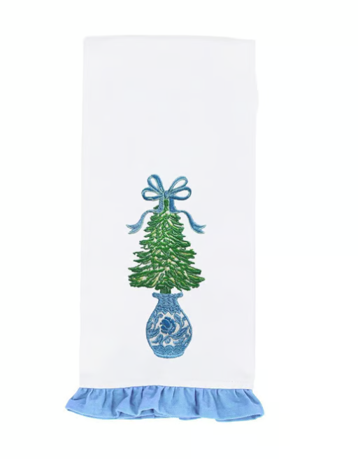 Embroidered Winter Pines Tea Towel