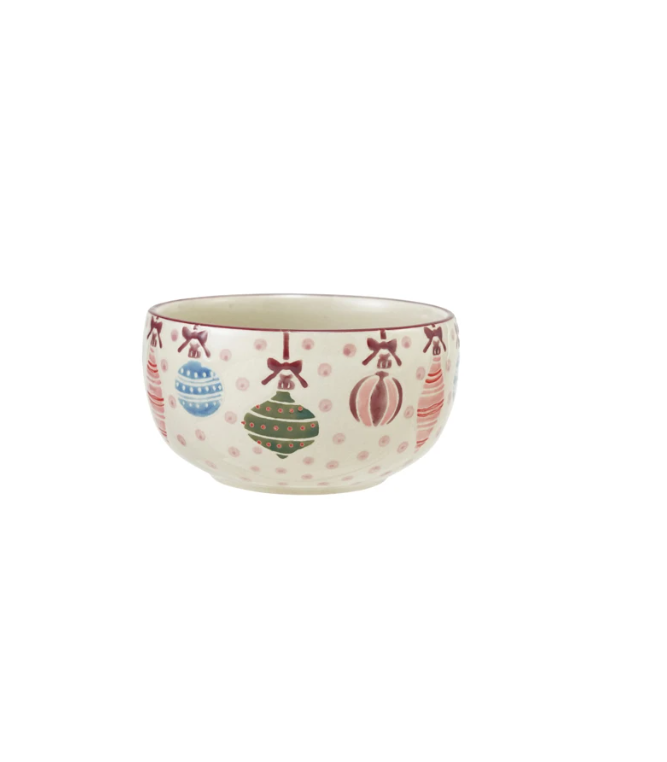 Hand-Painted Stoneware Bowl with Wax Relief Ornaments & Dots