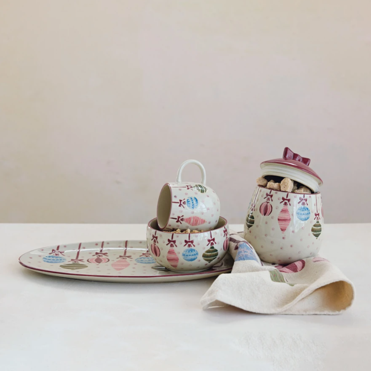 Hand-Painted Stoneware Child Sized Mug W Wax Relief Dots & Ornaments
