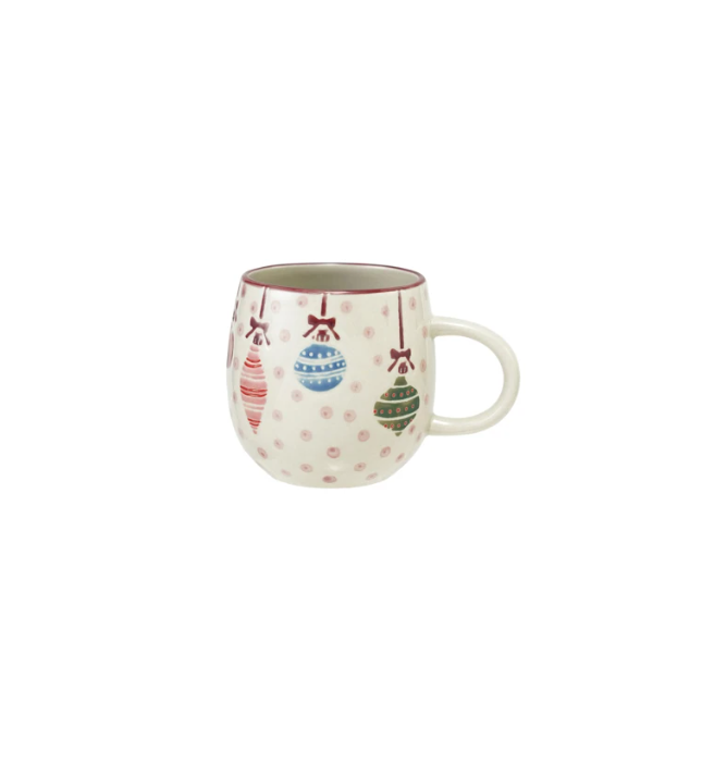Hand-Painted Stoneware Child Sized Mug W Wax Relief Dots & Ornaments