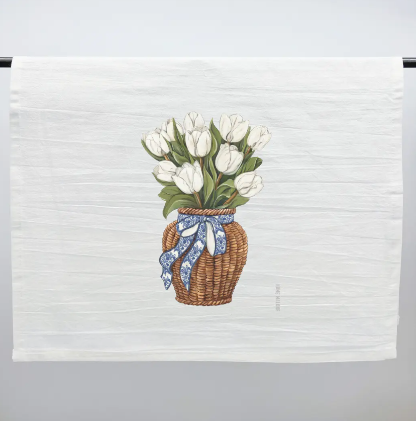 White Tulips Kitchen Towel