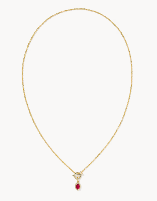 Kendra Scott Mini Elisa Toggle Gold Pendant Necklace- Red