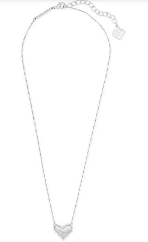 Kendra Scott Ari Heart Silver Necklace-Ivory Mother Pearl