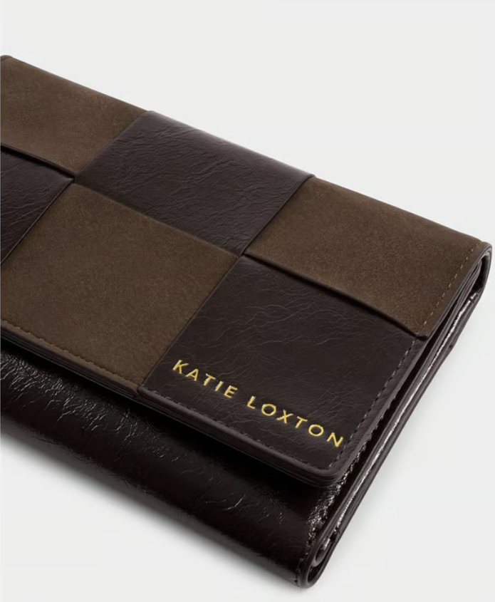 Katie Loxton Taya Woven Wallet- Chocolate Patent Crackle
