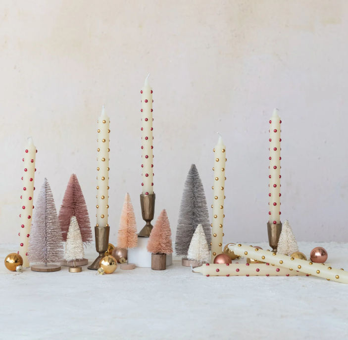 Unscented Taper Candles Gold Dots