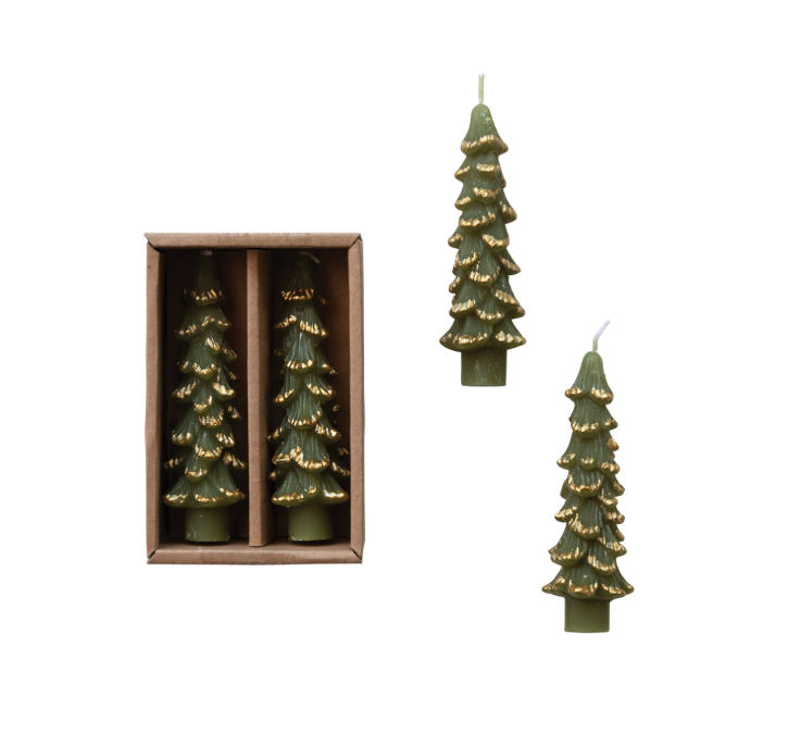 Unscented Tree Shaped Taper Candles, Set of 2