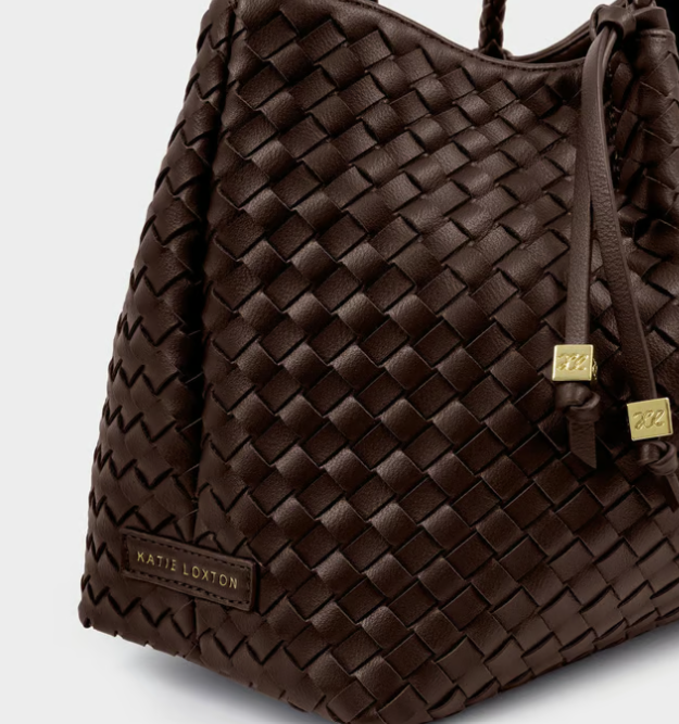 Katie Loxton Nova Small Woven Shoulder Tote Chocolate
