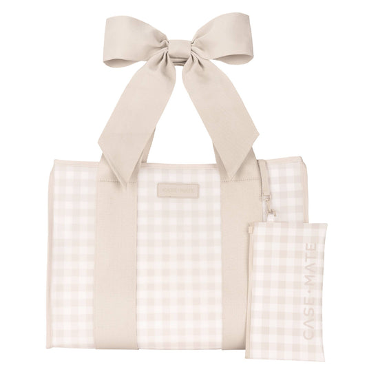 Latte Gingham Bow Jelly Tote Bag